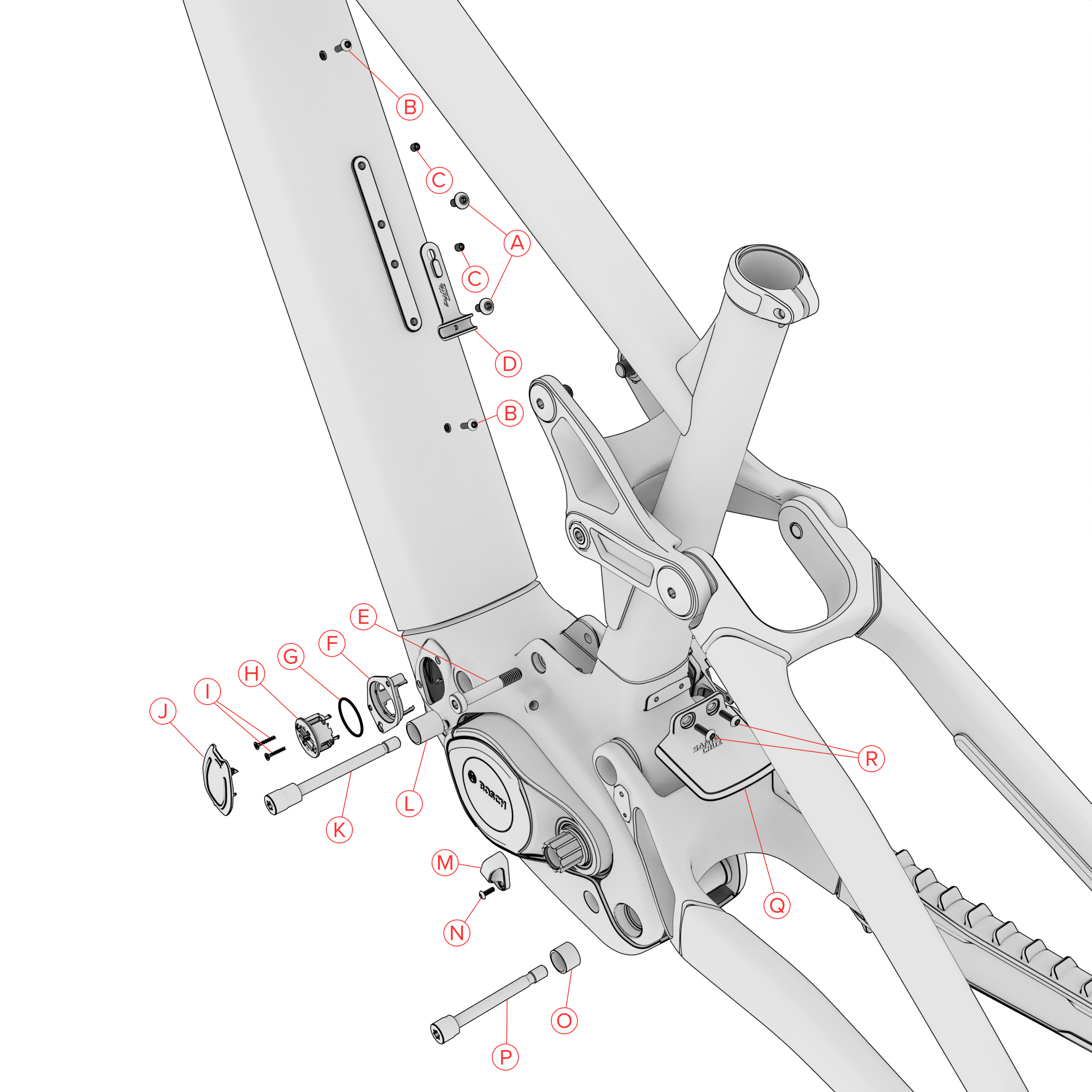 Technical diagram of a Vala AL bicycle frame with labeled parts on a white background