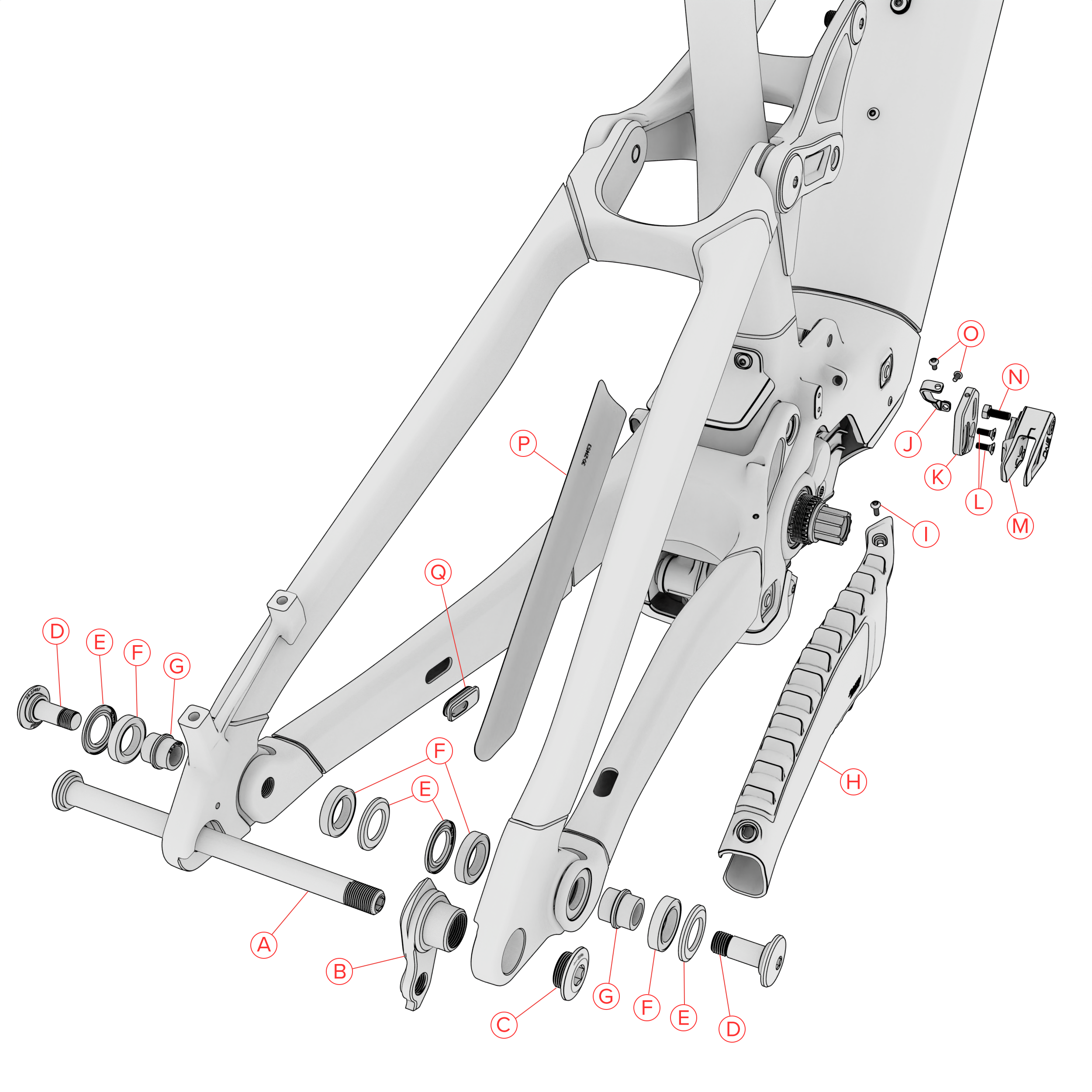 Technical diagram of a Vala AL bicycle frame with labeled parts on a white background