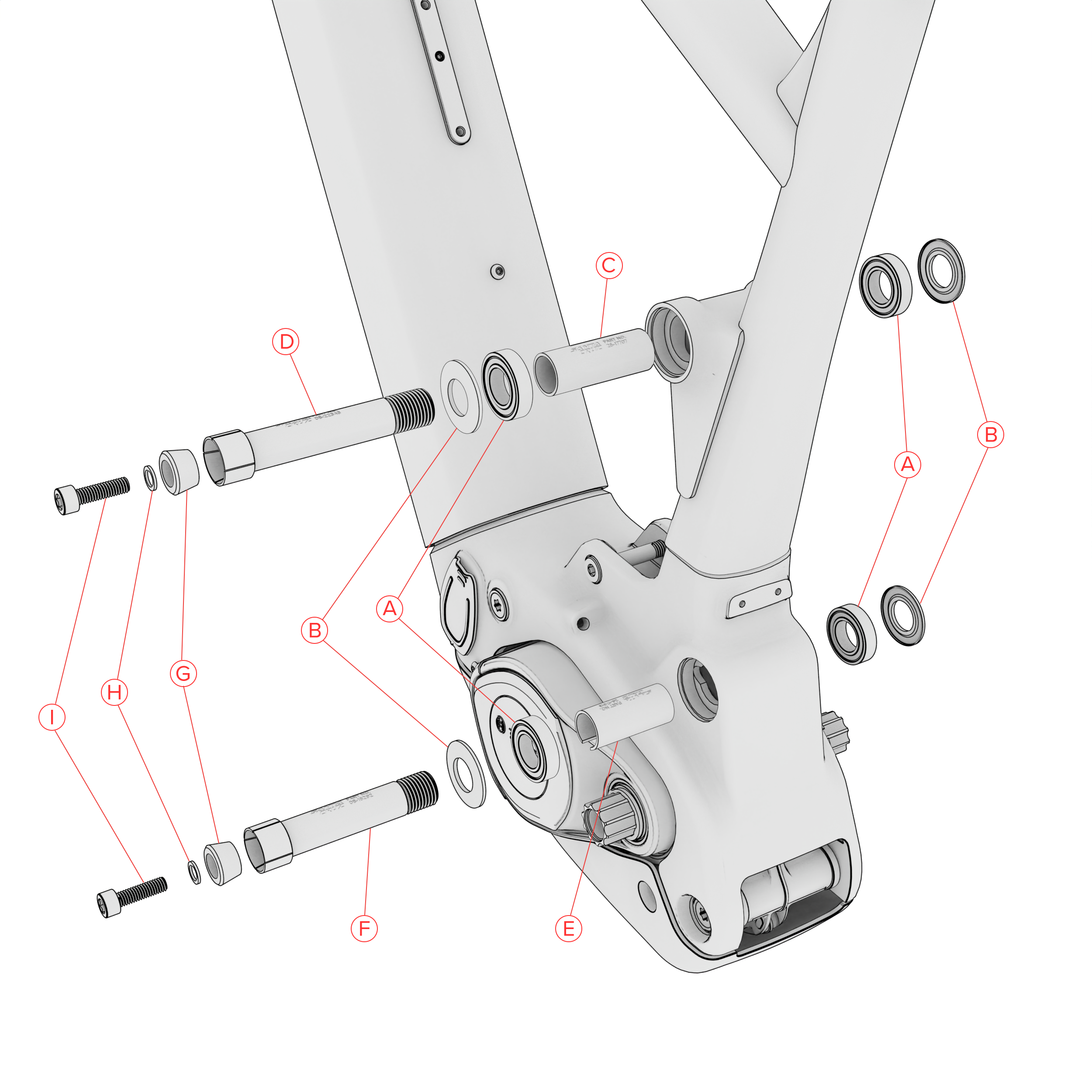 Technical diagram of a Vala AL bicycle frame with labeled parts on a white background