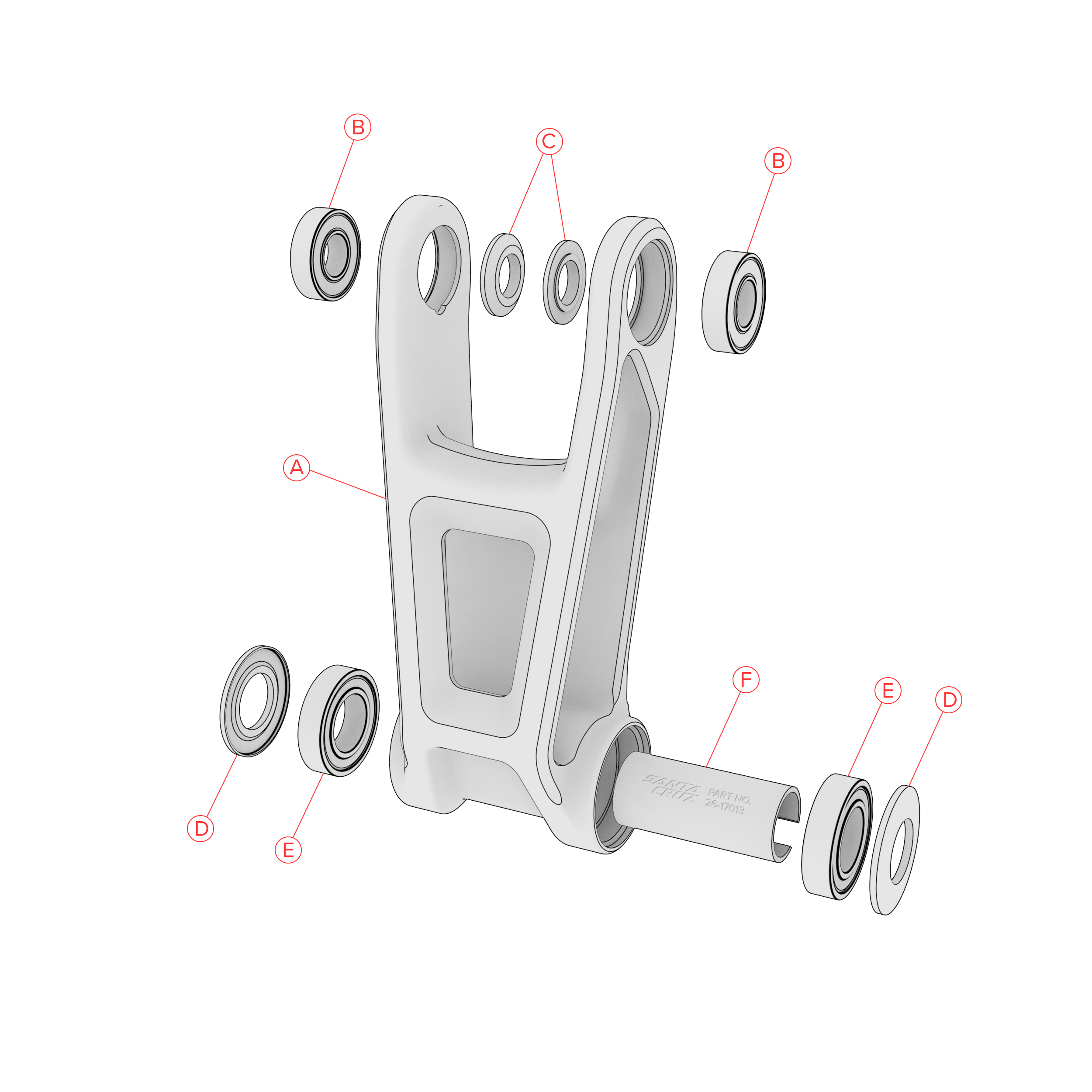 Mechanical component with labeled parts on a white background