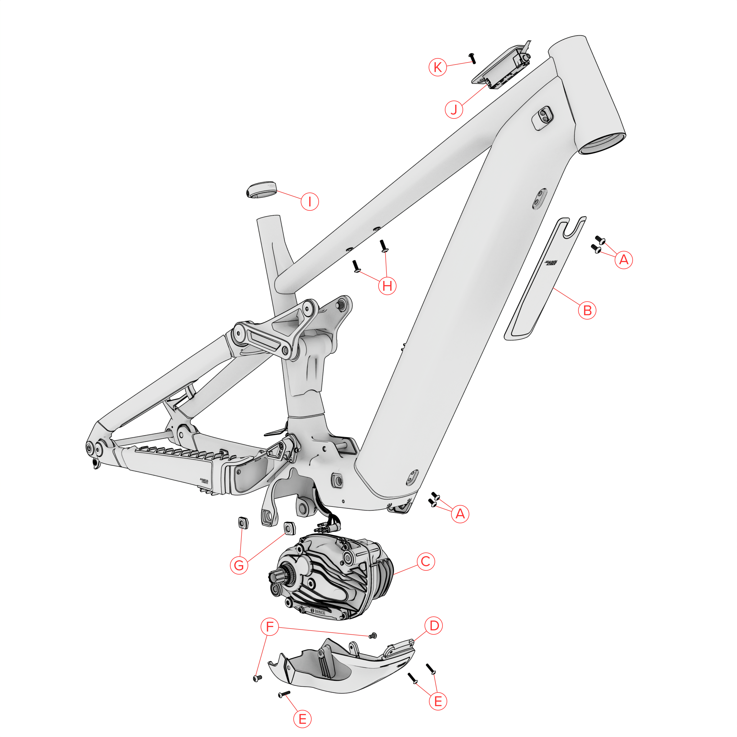 Technical diagram of a Vala AL bicycle frame with labeled parts on a white background