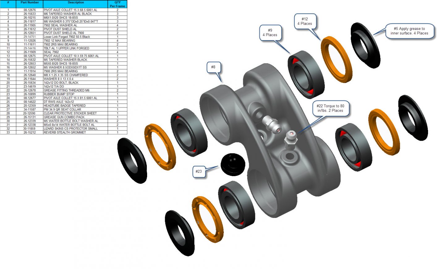 Exploded Diagram of Tallboy LT Aluminum